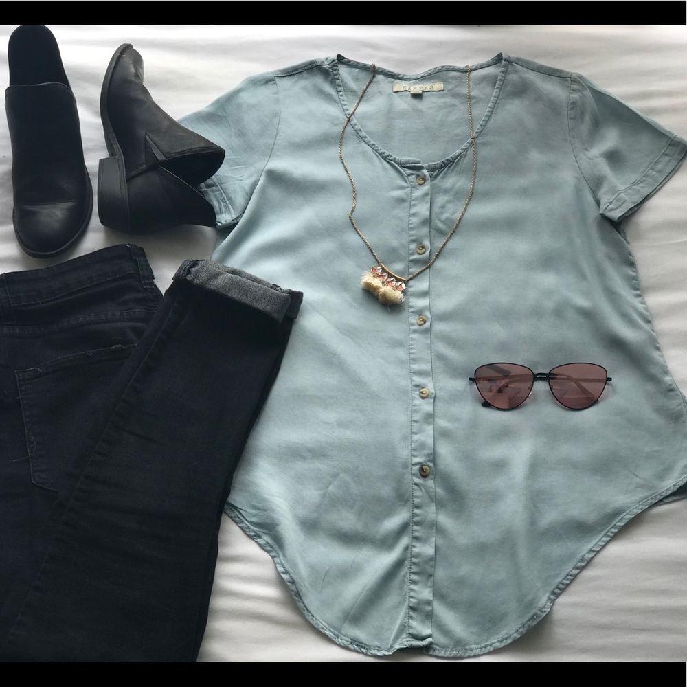 Tee ::: Loose Fit Acid Wash Denim Top